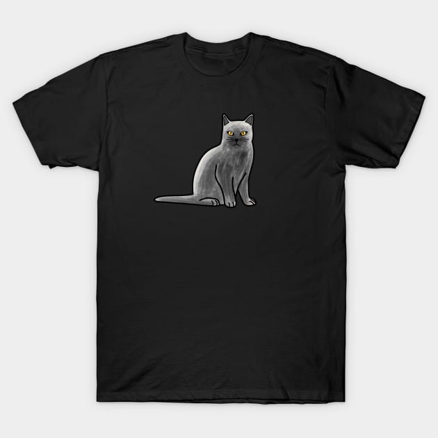 Gray British Shorthair Cat T-Shirt by Kelly Louise Art